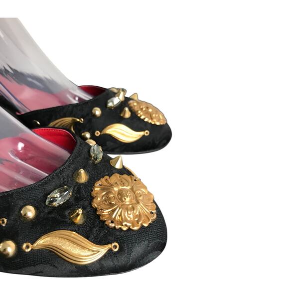 Dolce & Gabbana Ankle Strap Shoe Women US10 EU40 Black Embellished Gold Floral - Picture 7 of 10